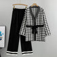 Spring And Autumn Jacquard Houndstooth Knitted Wide-leg Pants Two-piece Set