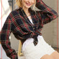 Women's Fashion Polo Collar Pocket Single-breasted Plaid Shirt