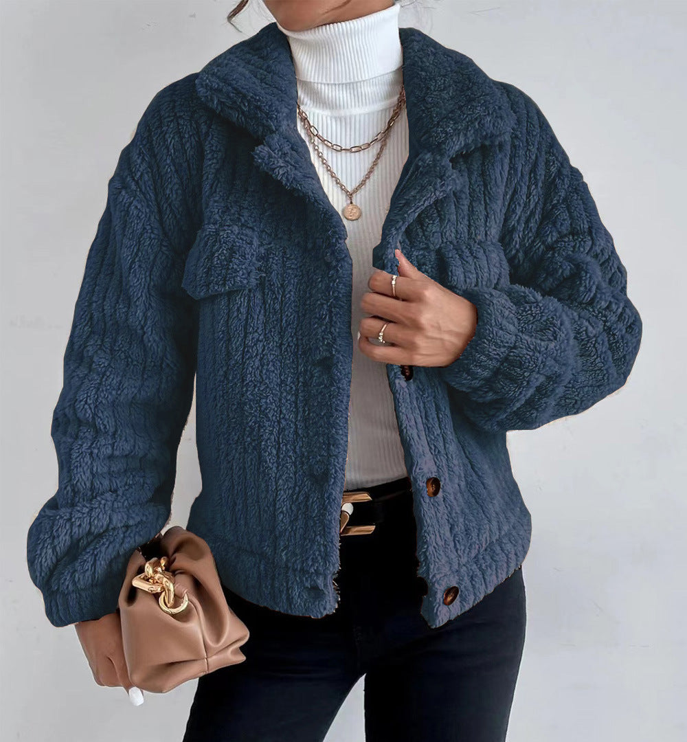 Rabbit Plush Jacket Lapel Shirt Plus Fleece Comfortable Casual Women