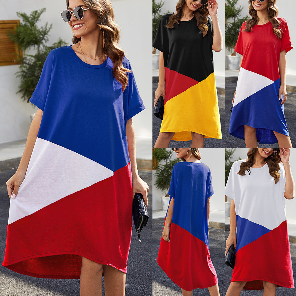 Women's Round Neck Short Sleeve Mid-length Irregular Loose Dress