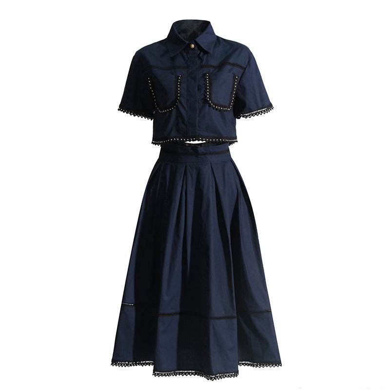 Retro Two-piece Set Women's Short Shirt