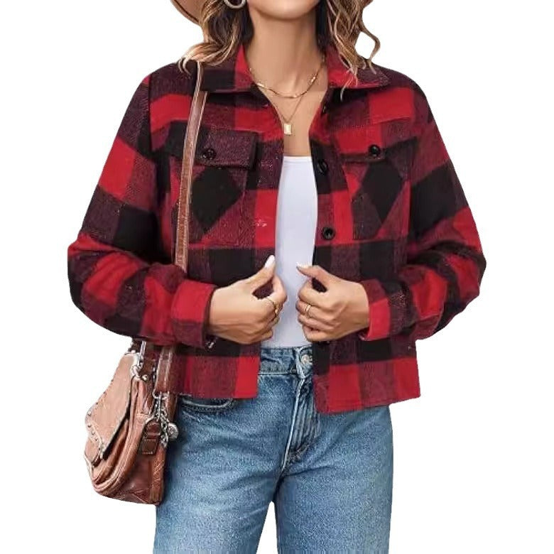 Women's Fashion Short Plaid Jacket