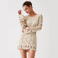 Two-color Crochet Woven Hollowed Short Knitted Dress