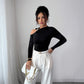 Asymmetric Collar One-side Off-the-shoulder Metal Decorative Slim Top