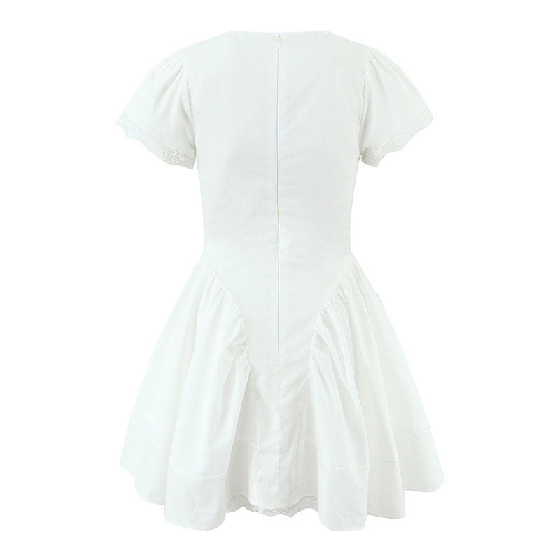 White Sweet Cute Lace Stitching Cotton Mini Dress