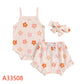 Ensemble trois pièces avec short et foulard à imprimé floral