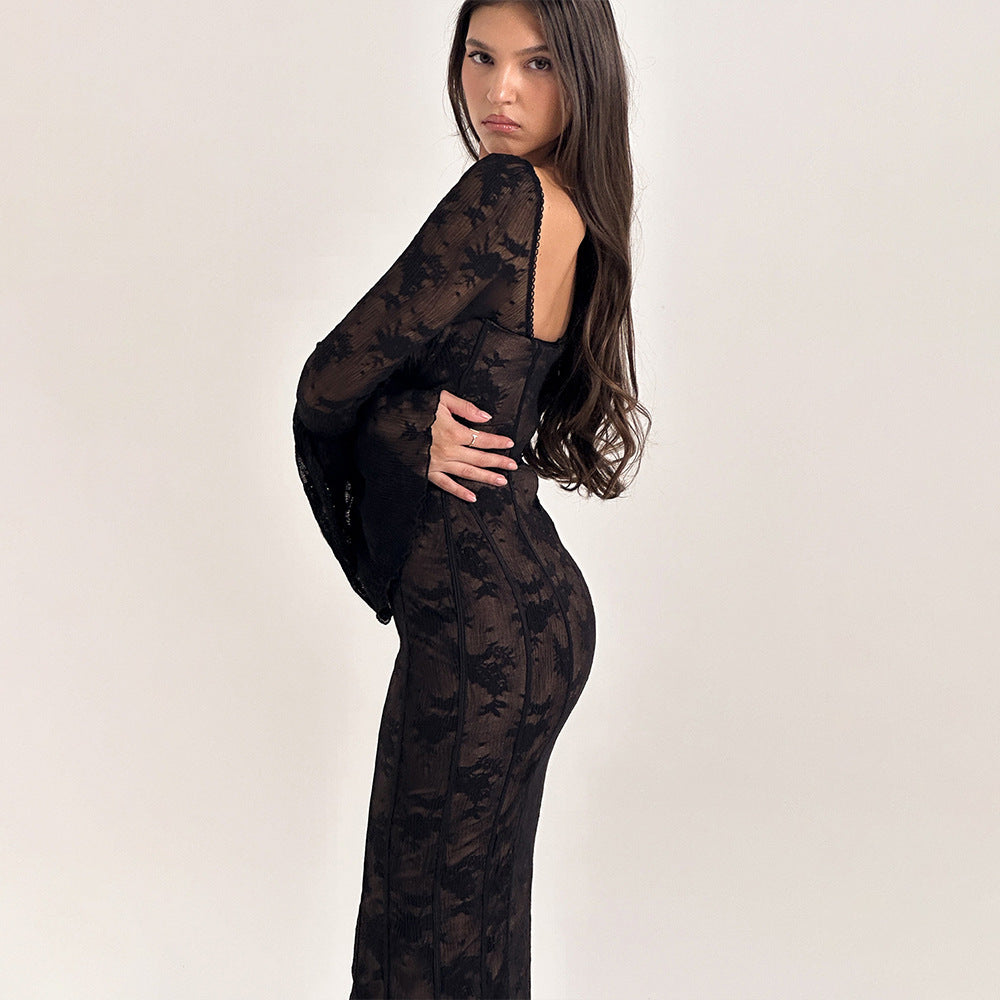 Flared Sleeve Lace Tube Top Dress