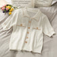 Hong Kong Style Polo Collar Single-breasted Golden Dot Slim Top Women