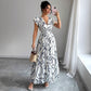 Lace-up Floral Short-sleeve Frilly Elegant A-line Skirt