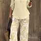 Ladies V-neck Shirt Tropical Plants Printed Pants Suit