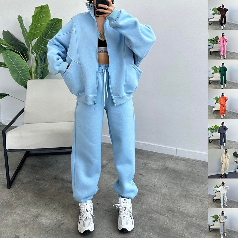 Ensemble de sport avec poches, col montant, cardigan zippé et pantalon à cordon de serrage, tenues de jogging tendance, survêtements, vêtements pour femmes