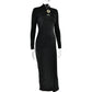 Slim-fit Pleated Hollow-out Long Sleeve Dress