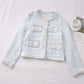 Bright Silk Woven Single-breasted Long-sleeved Short Jacket