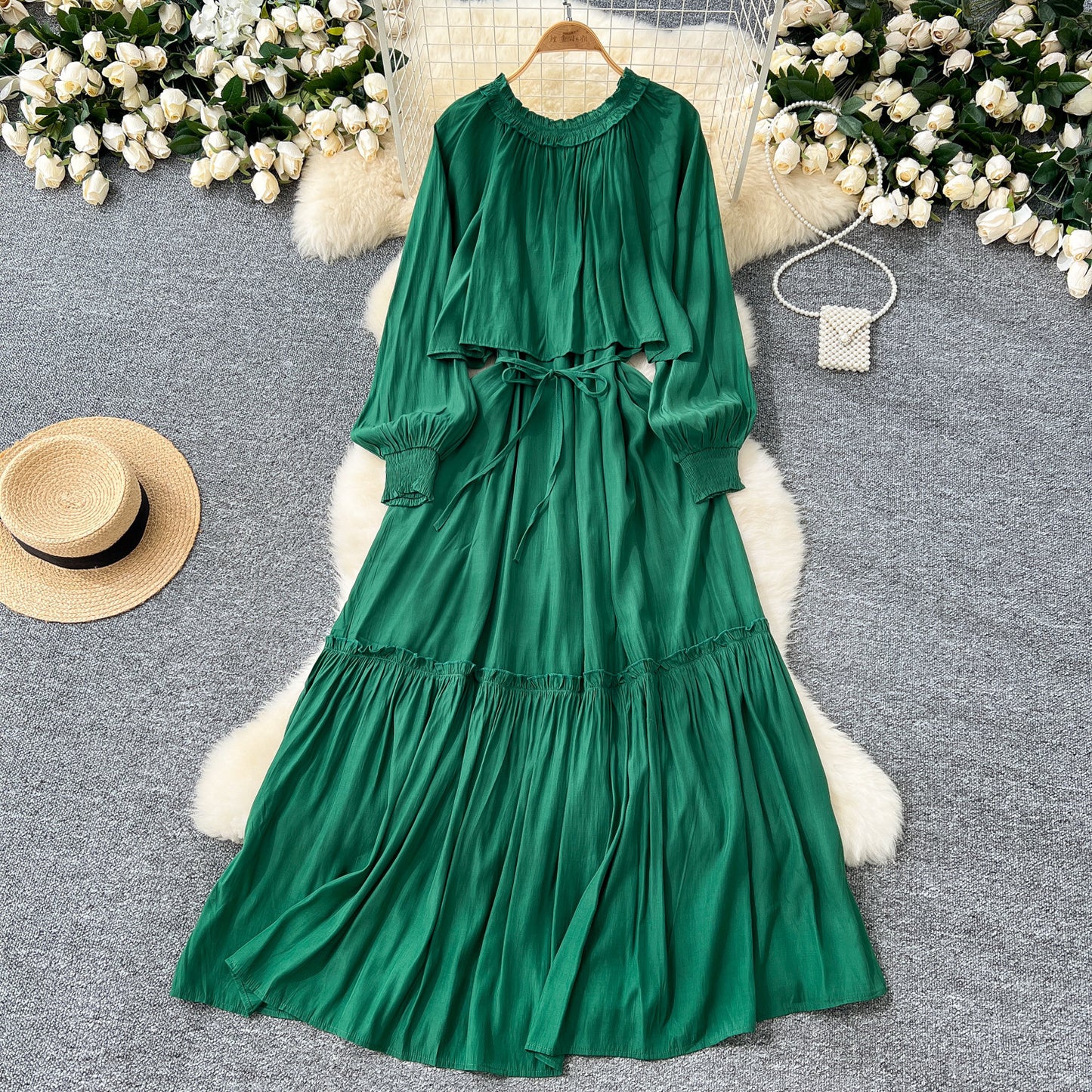 Designer-style Irregular Ruffled Patchwork Dress