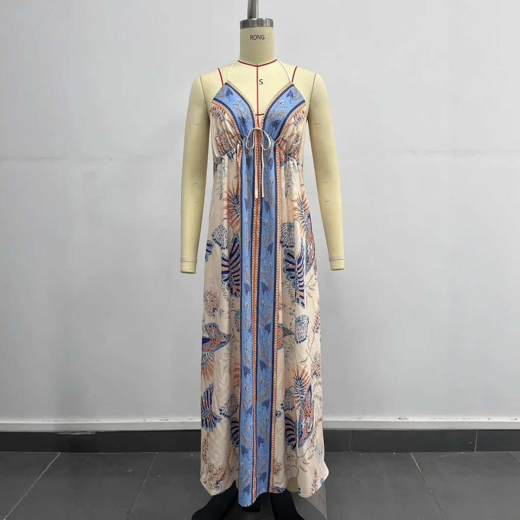 Bohemian-print Strap Tassel Maxi Dress