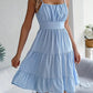 Sleeveless Sling Square Collar Smocking Layered Pleated Dress