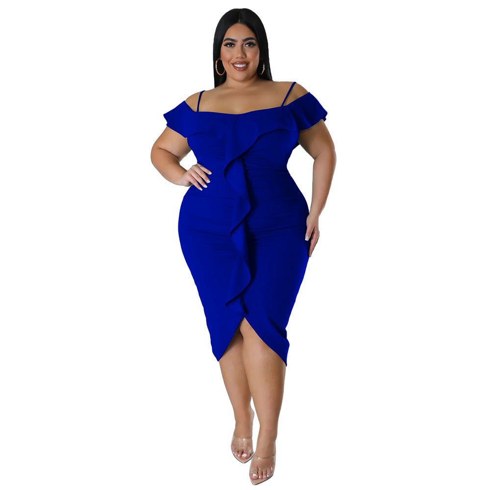 Solid-color Dress Halter-neck Midi Skirt