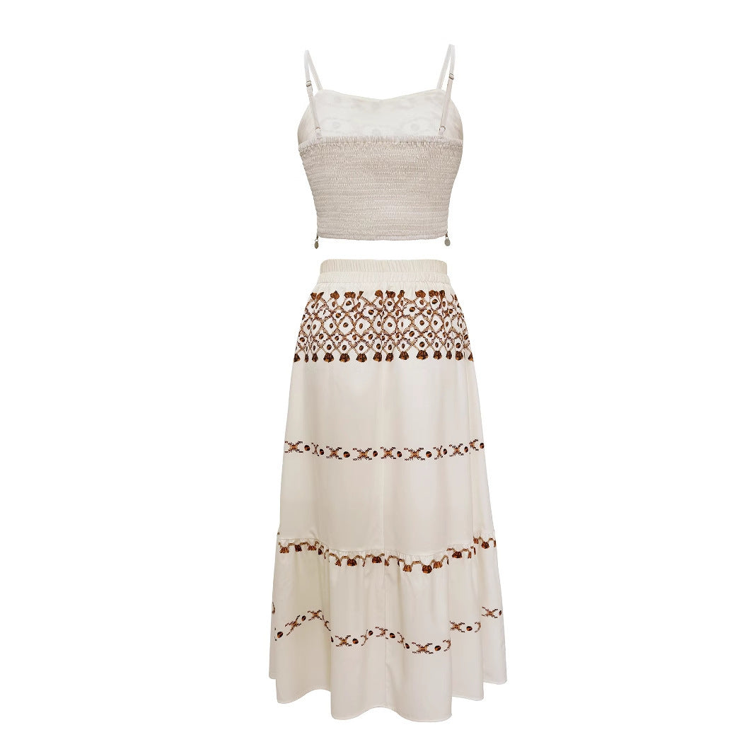 Tassel Ribbon Sling Top Two-piece Overskirt Suit
