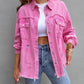 Women's Oversized Frayed Lightweight Denim Jacket Button Down Ripped Distressed Jean Shacket