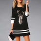 New Women's Christmas Print 34 Sleeve Crew Neck Casual Dress