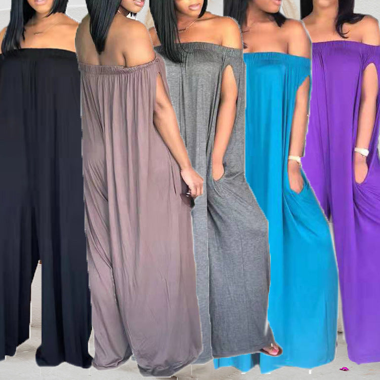 One-shoulder Tube Top Casual Loose Plus Size Sleeveless Jumpsuit