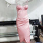 Robe mi-longue fendue style européen et américain pour femme, dos nu, coupe ajustée, motif arête de poisson