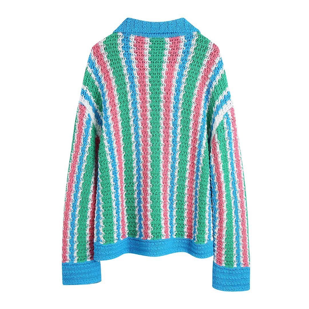 Women's Striped Sweater Knit Jacket Top