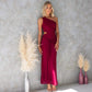 Women's Solid Color Elegant Single Shoulder Mesh Tie Dress