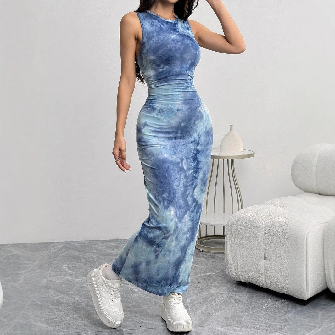 Women's Sleeveless Printed Mid-length Dress
