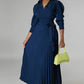 V-neck Long-sleeve Coat-pressed Dress With A Cinched Waist For Women