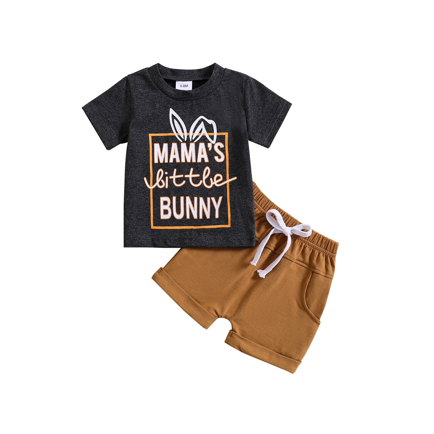 Bunny Letter Print Short-sleeve Top Solid Color Shorts Two-piece Set