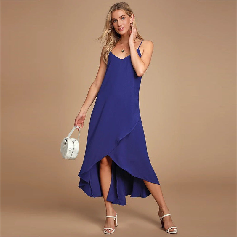 Fashionable Women's Suspender Lotus Leaf Dress
