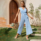 Ruffled Sleeveless High Waist Slim Fit Cotton Jumpsuit