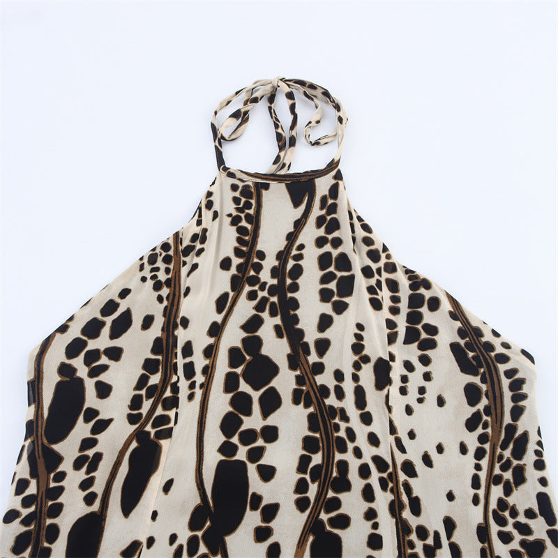 Ethnic Print Flower Hanging Collar Dress