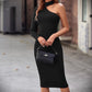 Womens One-shoulder Long-sleeve Dress With A Slash Neckline And Halter Neck