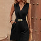 Stylish Solid-Color V-Neck Elegant Chain-Trim Dress