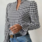 Houndstooth V-neck Long Sleeve Top Women