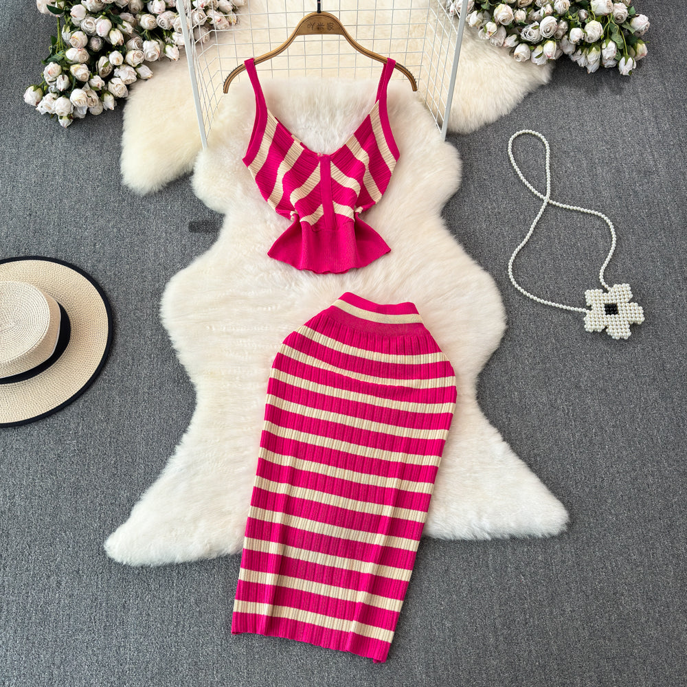 Summer V-neck Camisole And Pencil Skirt Two-piece Set