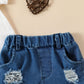 Girls' Summer Casual Suit Short Sleeved Kazakhstan Denim Shorts Two-piece Set