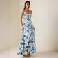 Ruched Waistline Tube Dress With A Floral Print Maxi Skirt