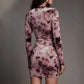 New Sexy Lace Trimmed Printed Long Sleeve Mini Dress