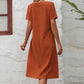 Women's Cotton And Linen Solid Color Loose Round Neck Short Sleeve Dress