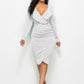 V-neck Ruffled Long-sleeve Hip Dress Women Girl Fashion