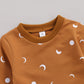 Children's Sun Moon Print Long Sleeve Trousers Romper Suit