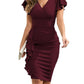 European And American V-neck Pleated Elegant Business Hip-wrapped Dress