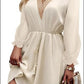 Solid Color Long Sleeve Lace V-neck Tight Waist Dress