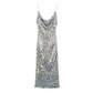 Robe jupe mi-longue élégante à la mode européenne et américaine avec décoration en perles