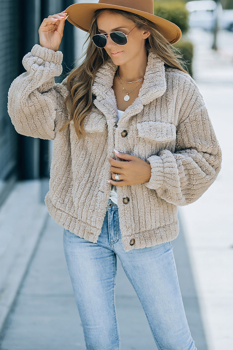 Manteau d'hiver en laine kaki pour femme, épais et chaud, à manches longues
