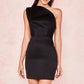 Jupe courte taille moyenne pour femme, robe noire à épaules inclinées