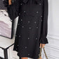 Women's Lace-up Bead Long Sleeve Solid Color Loose Dress